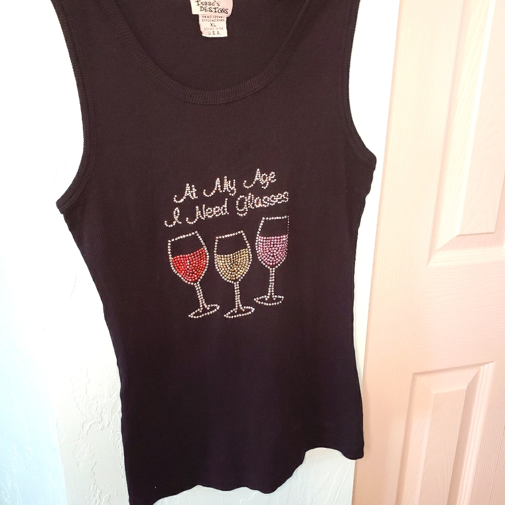 Wine glass tank top, blouse,  embellished
